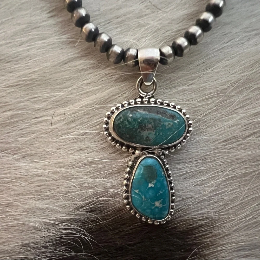 ❤️ White Water Turquoise Sterling Navajo Style 2 Stone Pendant 1.54”L - 5.8 Gram